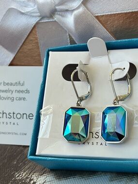 Touchstone Crystal Blue-Green Aurora Octagon Drop Earrings